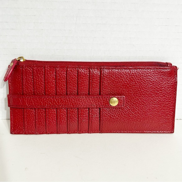 LODIS Leather Long Stacker Credit Card Organization Wallet Slim Red Fully Lined - Picture 3 of 10